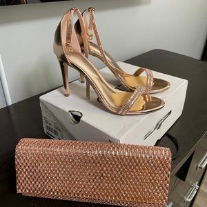 ALDO rose gold heel with matching clutch